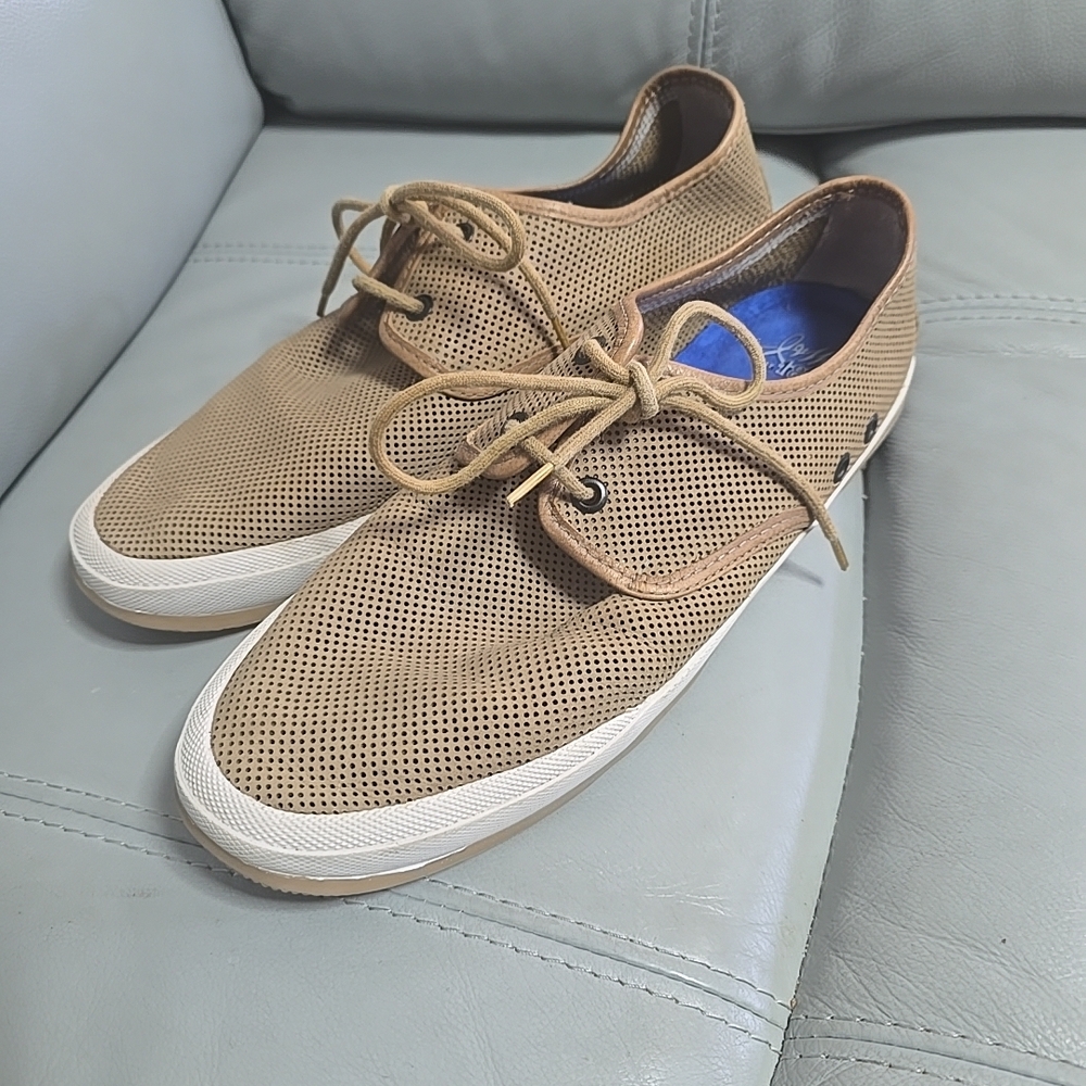 J & M Est 1850 Johnston & Murphy Size 9 Casual Boat Shoe Mesh Tan Brown‎ Leather